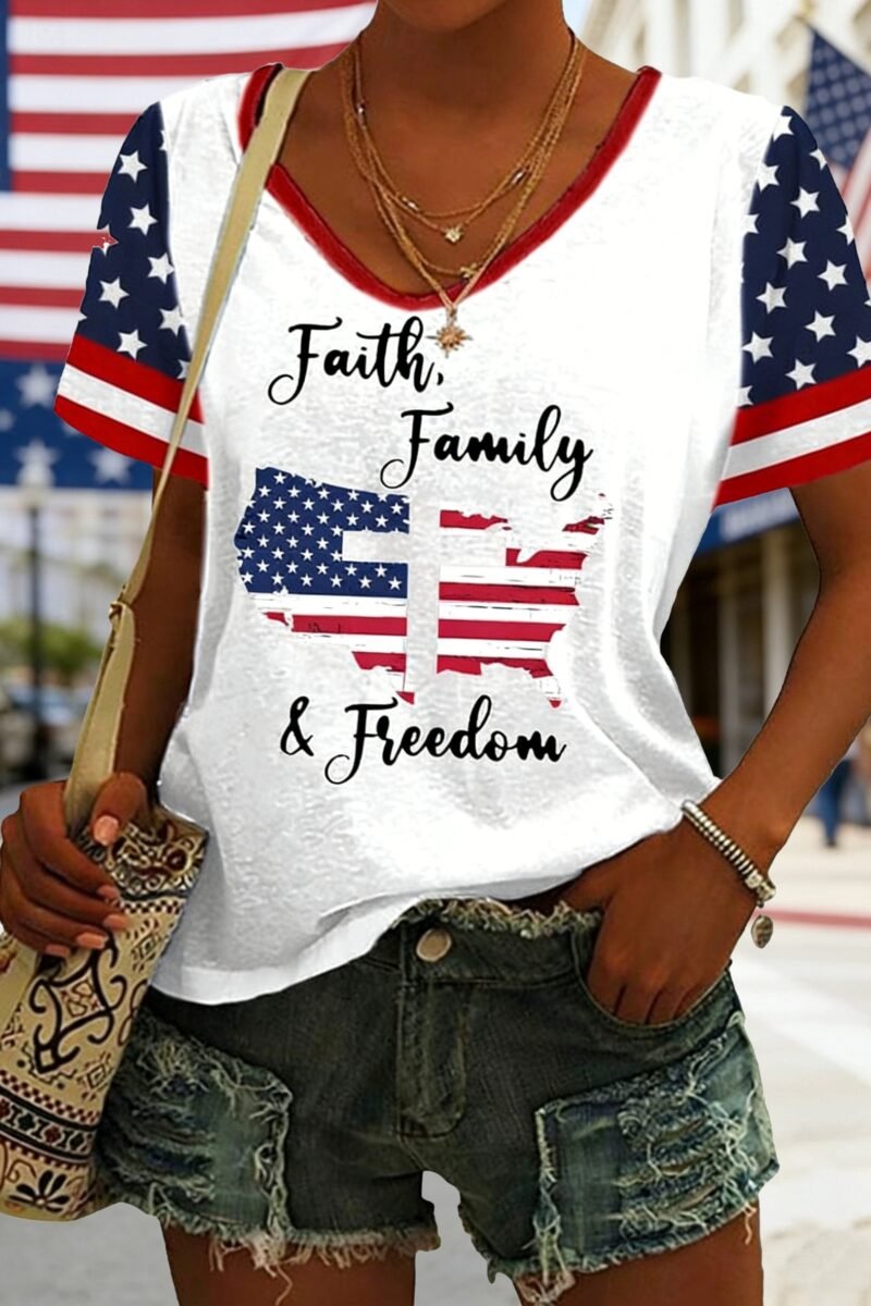 Women's 250th Anniversary Of The Founding Of the United States Vintage Short Sleeve V Neck 3D Printing Daily Going Out Casual T-Shirt