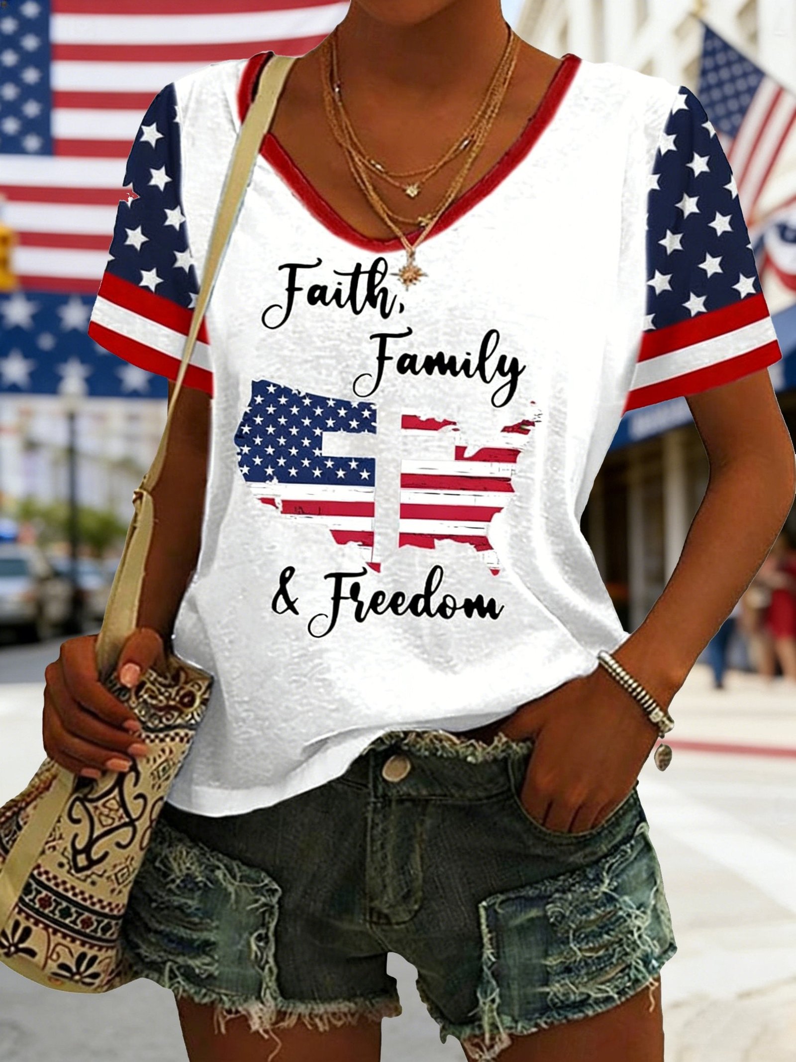 Women's 250th Anniversary Of The Founding Of the United States Vintage Short Sleeve V Neck 3D Printing Daily Going Out Casual T-Shirt