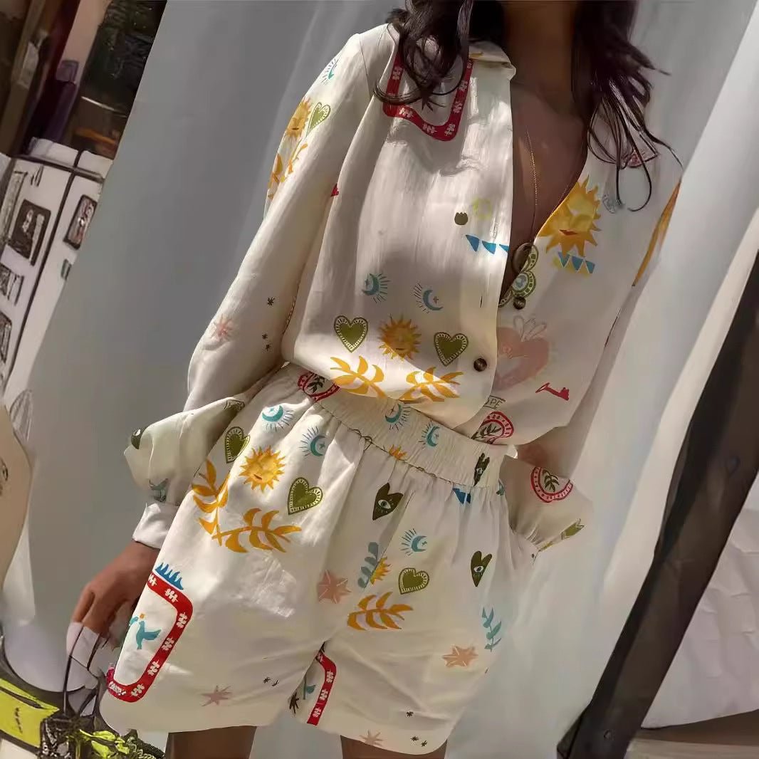 Printed Linen Shirt & Shorts Set | Resort Vacation Two-Piece Outfit