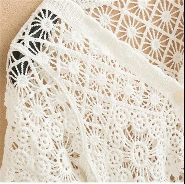 Embroidered Crochet Short Sleeve Knit Cardigan | Cotton Urban Layering Top