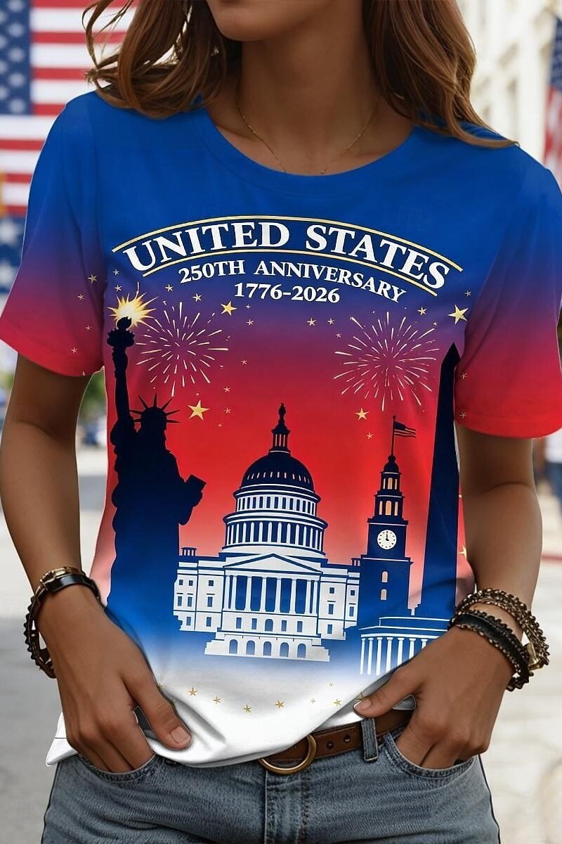 Casual Loose Crew Neck America Flag T-Shirt