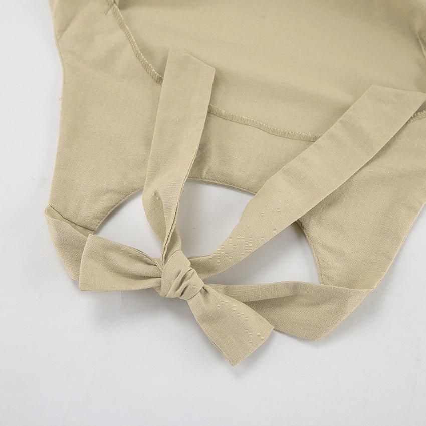 French Khaki Halter Dress | Cotton Linen Resort Vacation Dress