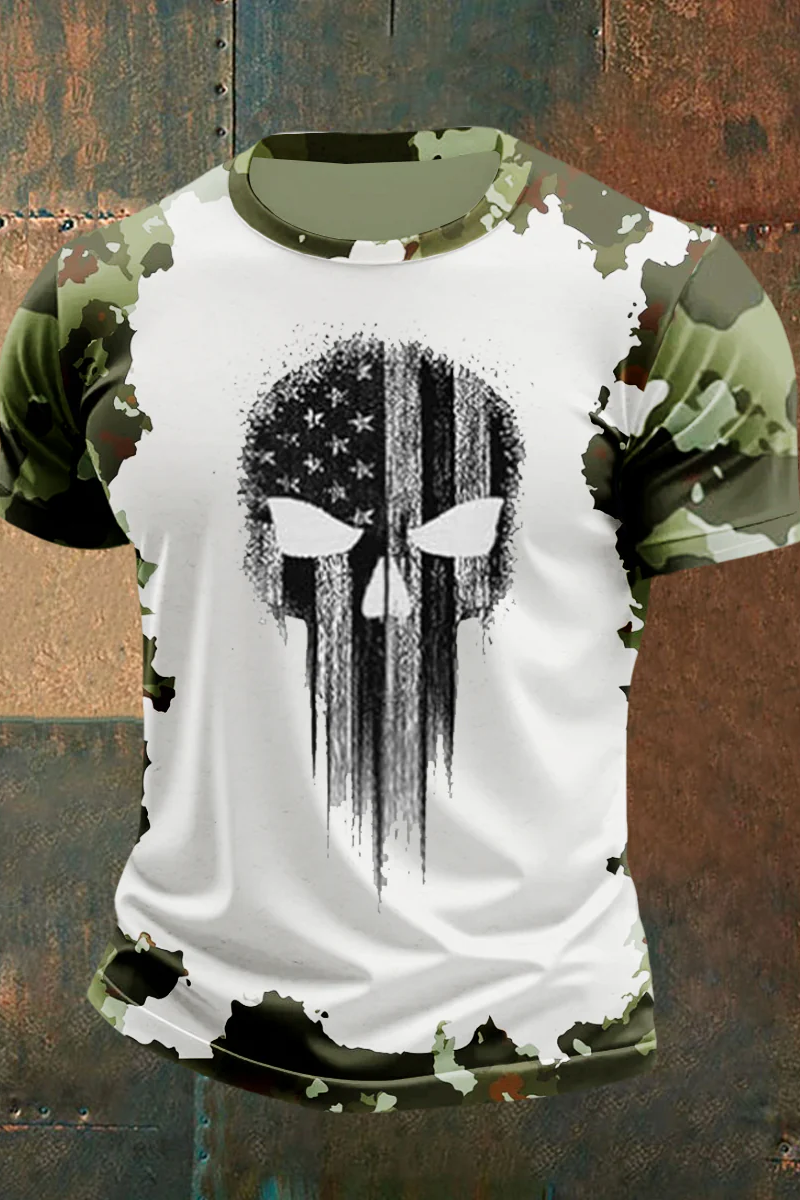 Men's Skull Camouflage Print Short Sleeve T-Shirt