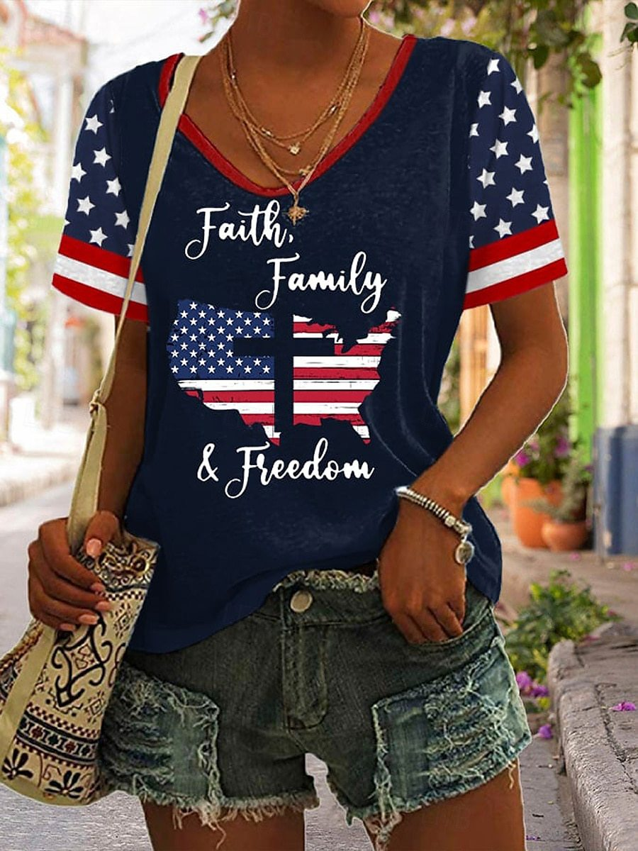 Women's 250th Anniversary Of The Founding Of the United States Vintage Short Sleeve V Neck 3D Printing Daily Going Out Casual T-Shirt