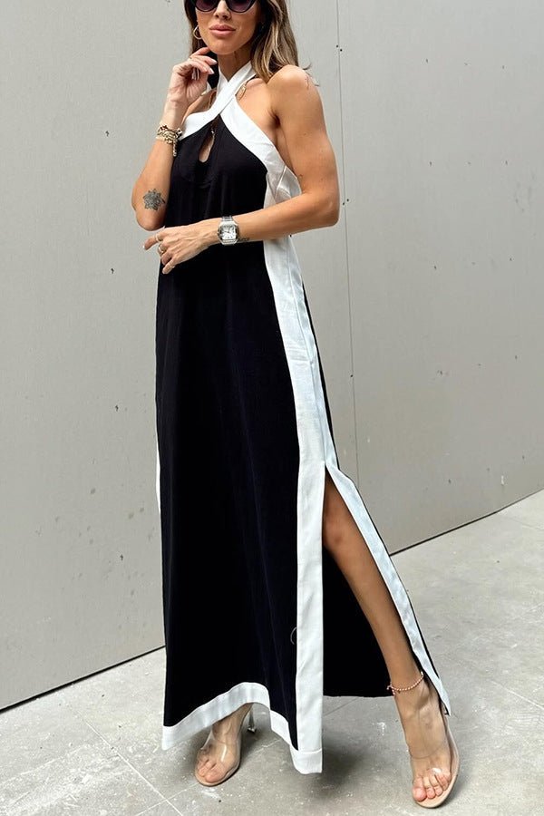 Cotton-Linen Halter Backless Split Dress | Summer Resort Vacation Dress