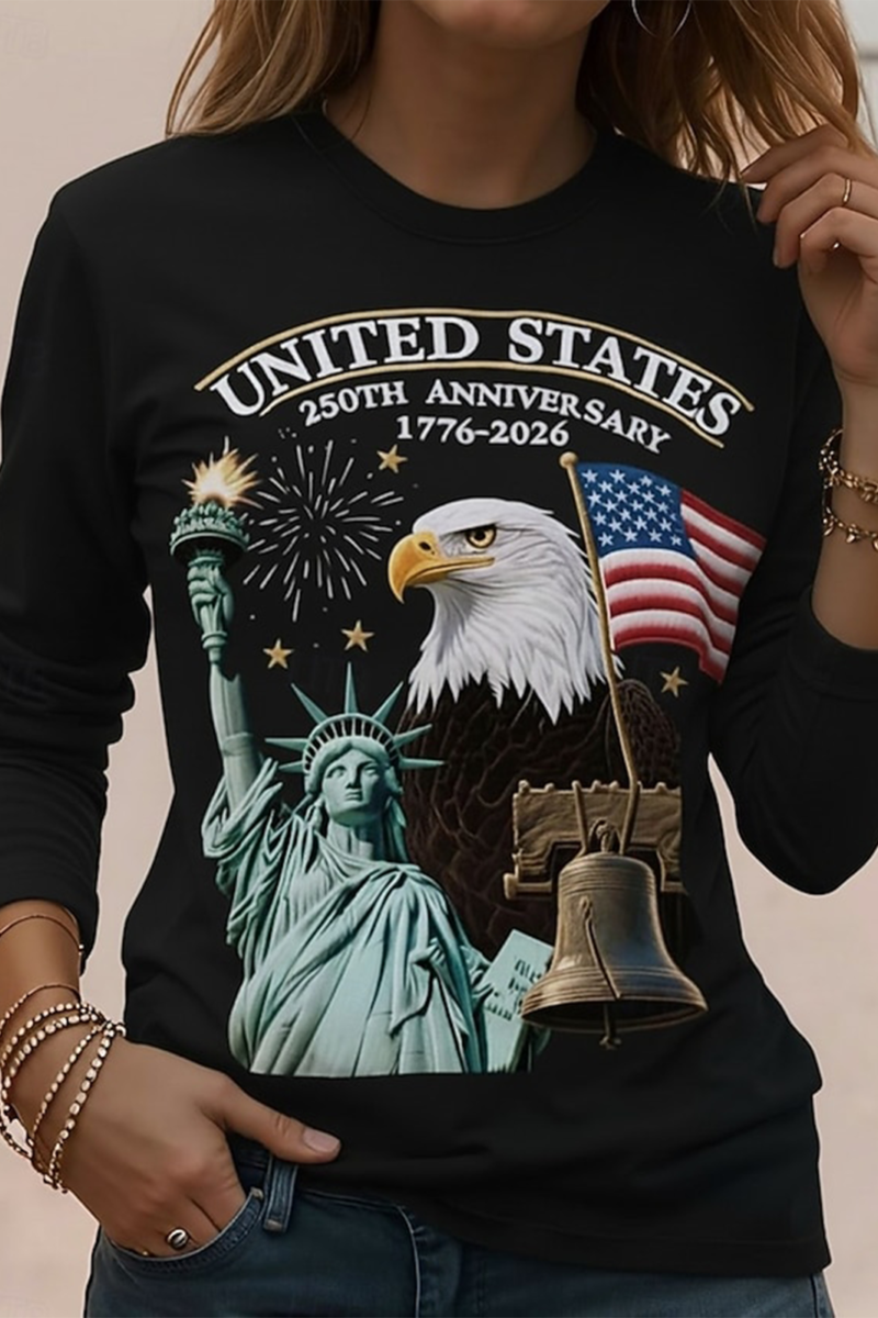 Independence Day Patriotic Long-sleeved Women's T-shirt