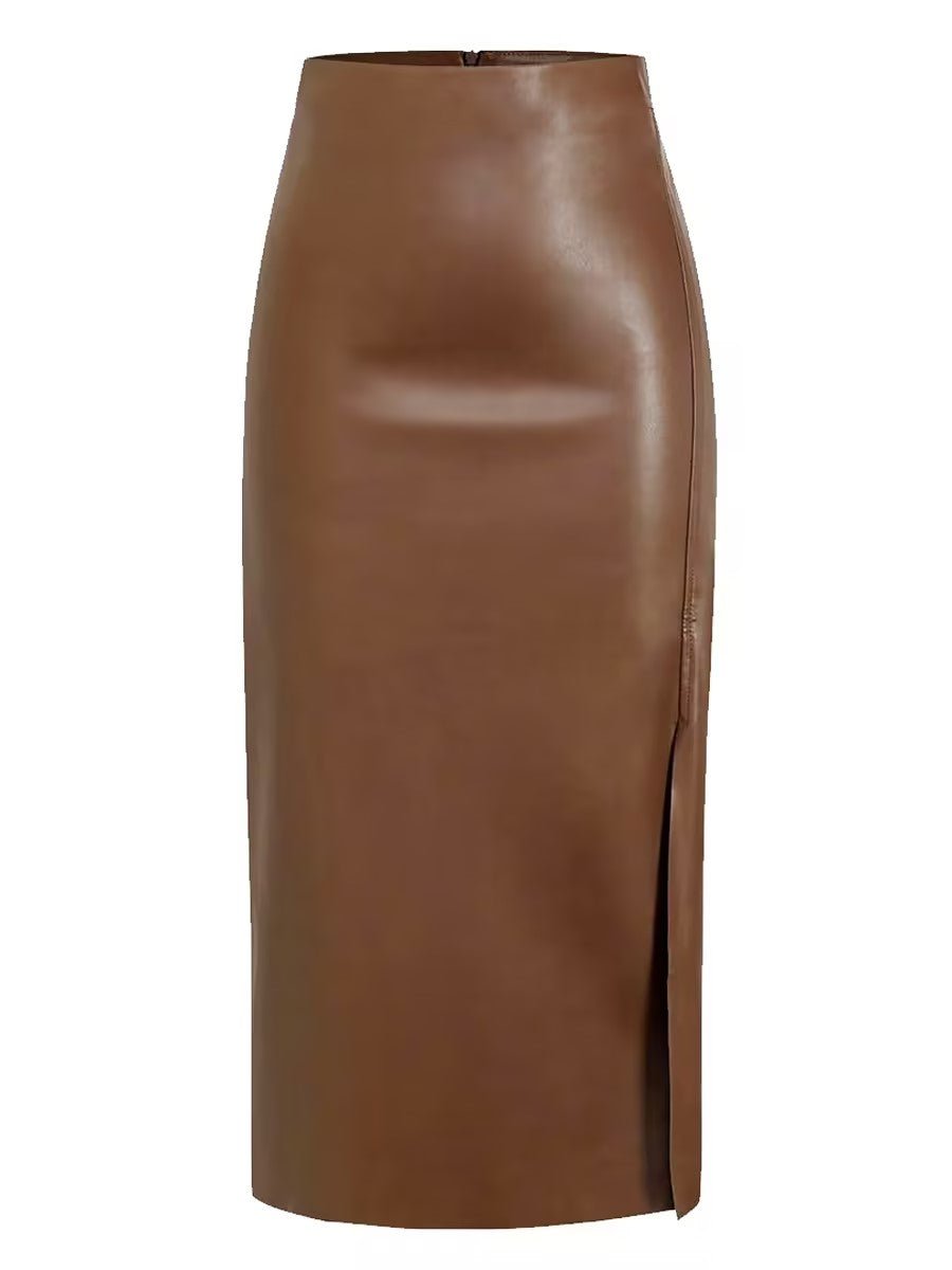 PU-Look High-Waist Slit Bodycon Maxi Skirt | Zipper Boutique Long Skirt