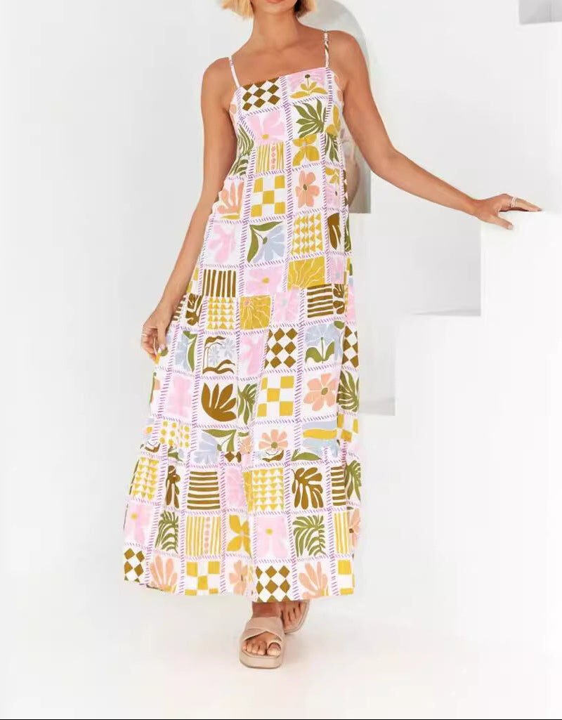 Printed Back Cut-Out Strappy Dress | Fresh Summer Vacation Boutique Dress