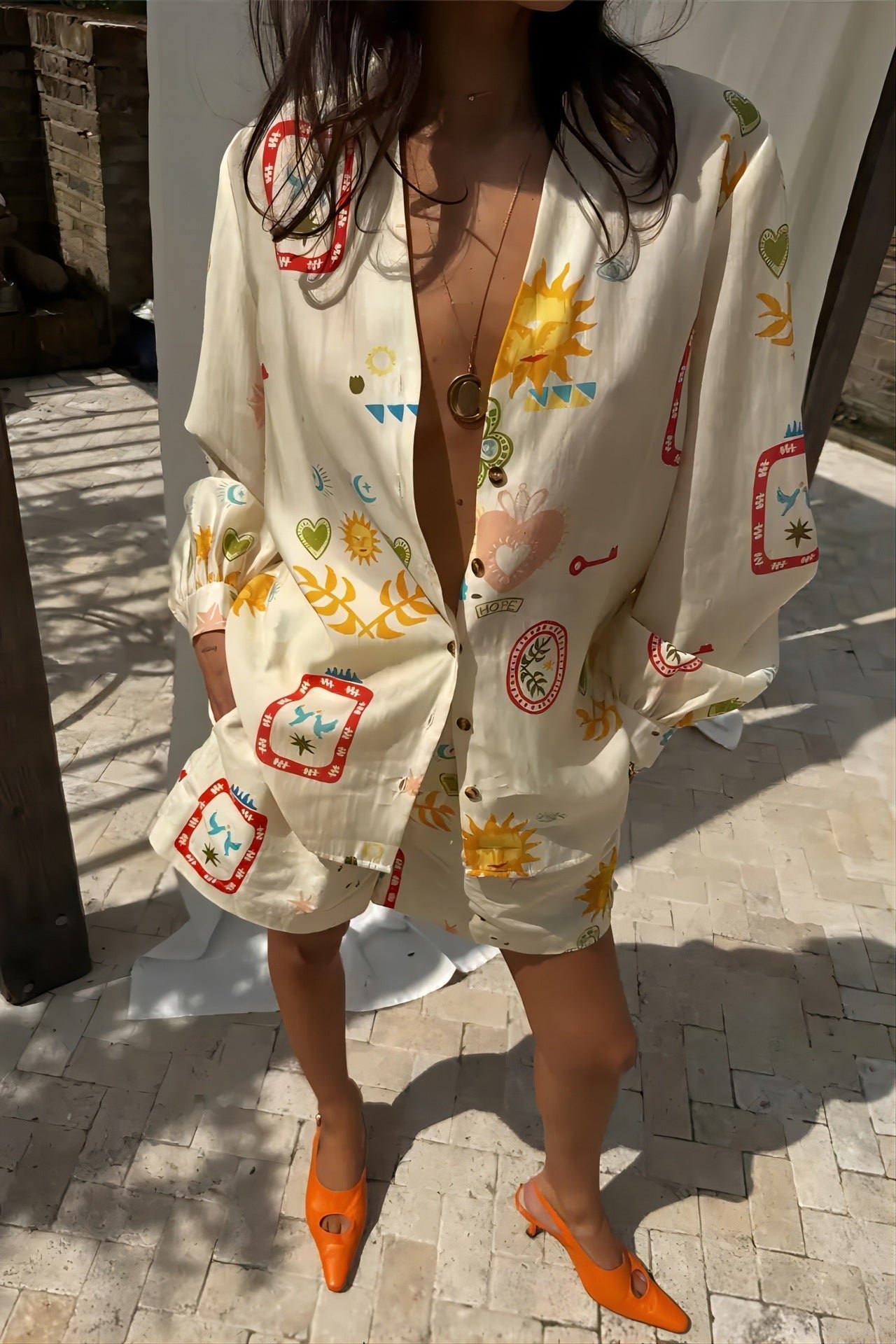 Printed Linen Shirt & Shorts Set | Resort Vacation Two-Piece Outfit