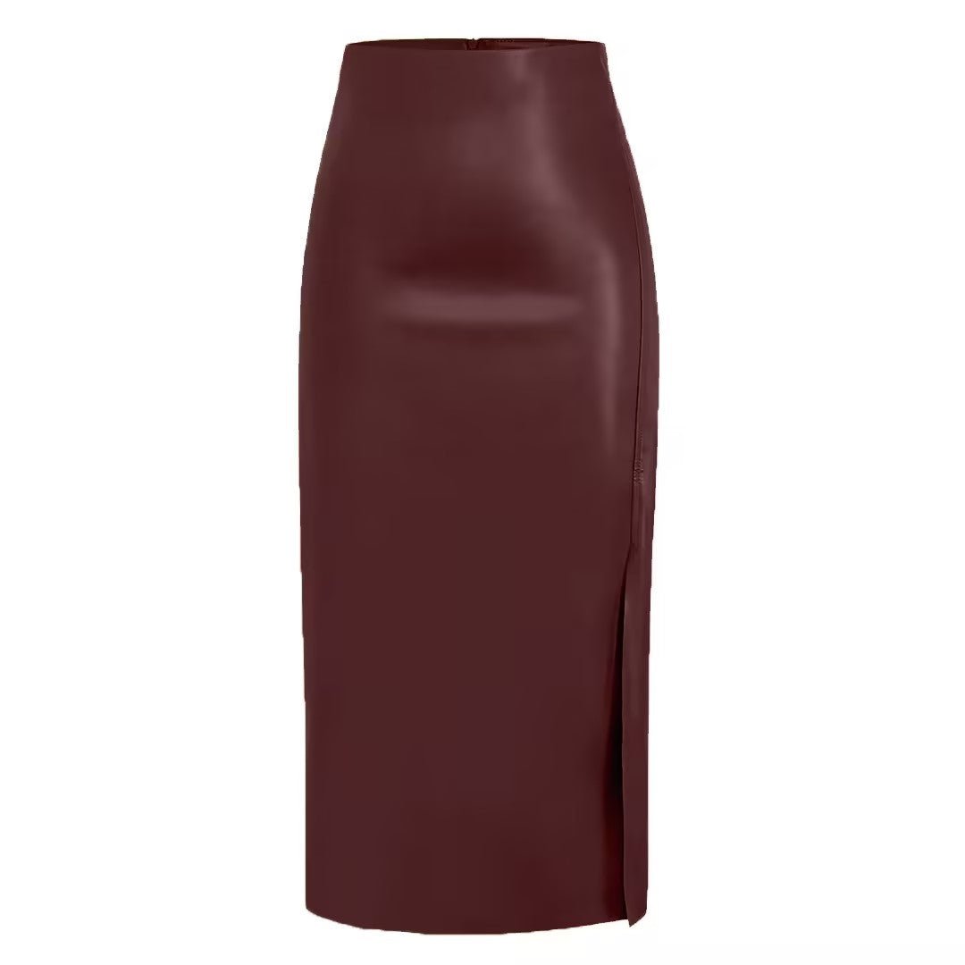 PU-Look High-Waist Slit Bodycon Maxi Skirt | Zipper Boutique Long Skirt