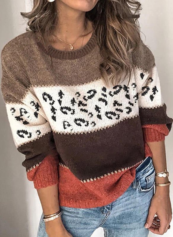 Leopard Patchwork Asymmetrical Pullover Knit Sweater | Plus-Size Friendly Boutique Top