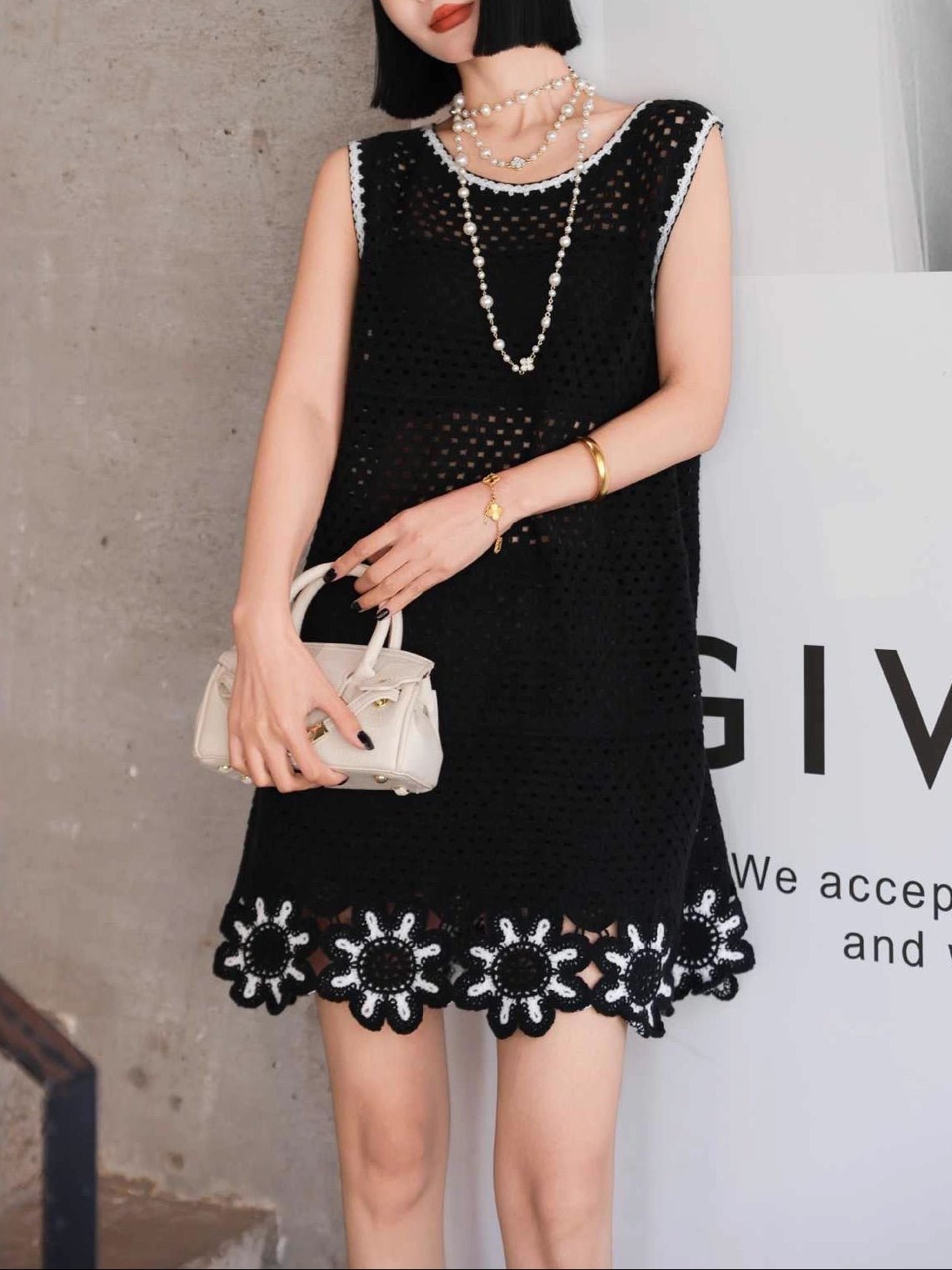 Hollow Lace Patchwork Sleeveless Dress | French Minimalist Cotton Dress