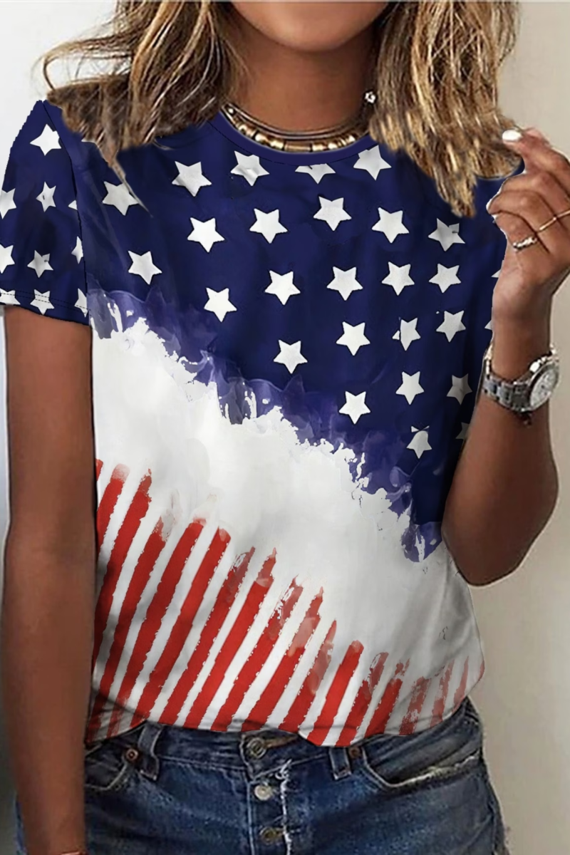 Women's Short Sleeve T-shirt Summer As Picture America Flag Printing Jersey Crew Neck Daily Going Out Casual Top