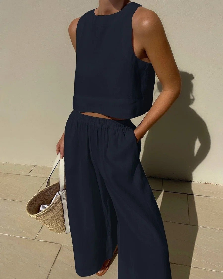 Organic Cotton Sleeveless Two-Piece Set | Casual Relaxed Pants Outfit