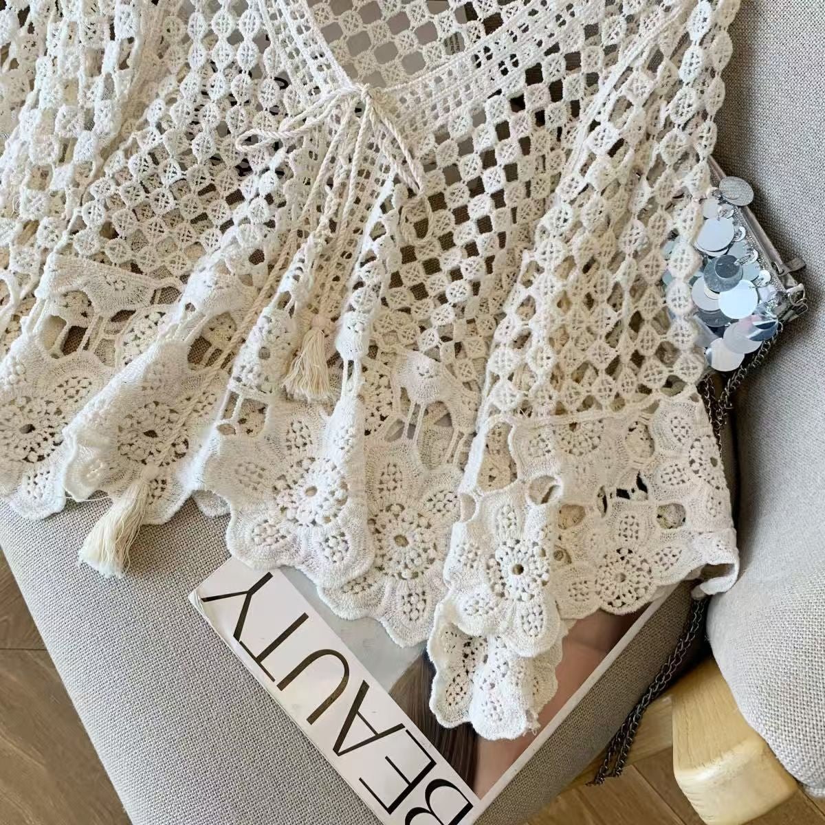 Hollow Crochet Bell Sleeve Knit Cover-Up | Lightweight Summer Layering Top