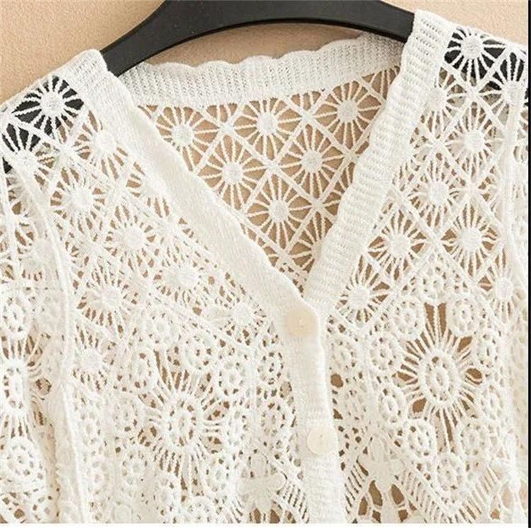 Embroidered Crochet Short Sleeve Knit Cardigan | Cotton Urban Layering Top