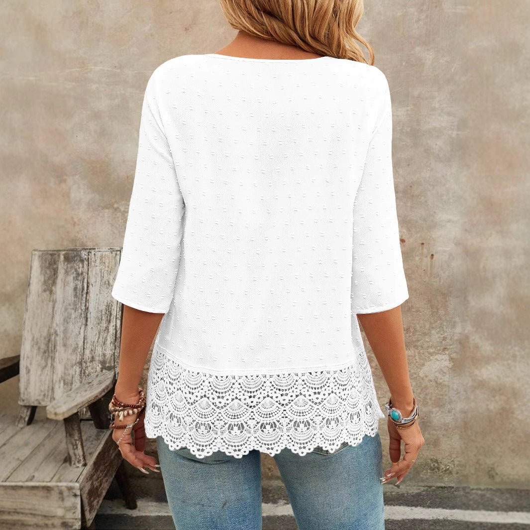 French Hollow Embroidered Lace Cropped Blouse | Elegant Pullover Boutique Top