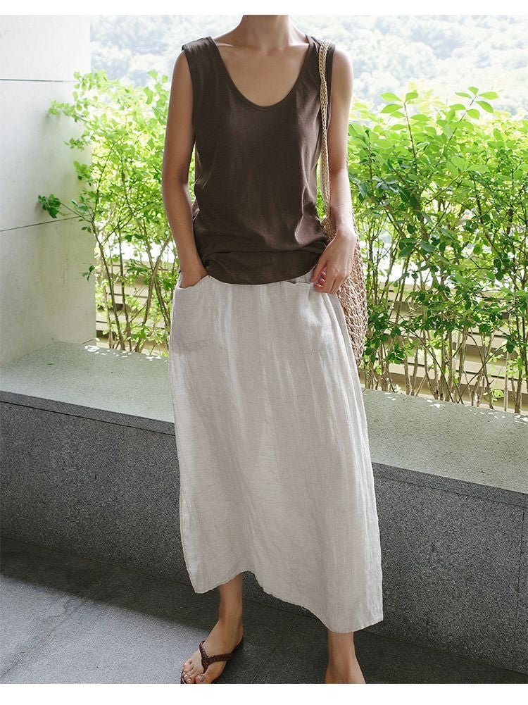 Faux Two-Piece Split Cropped Culotte Pants | Vintage Casual Skirt Trousers