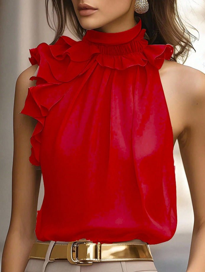 Ruffle Collar Sleeveless Pullover Blouse | Elegant Office Casual Top