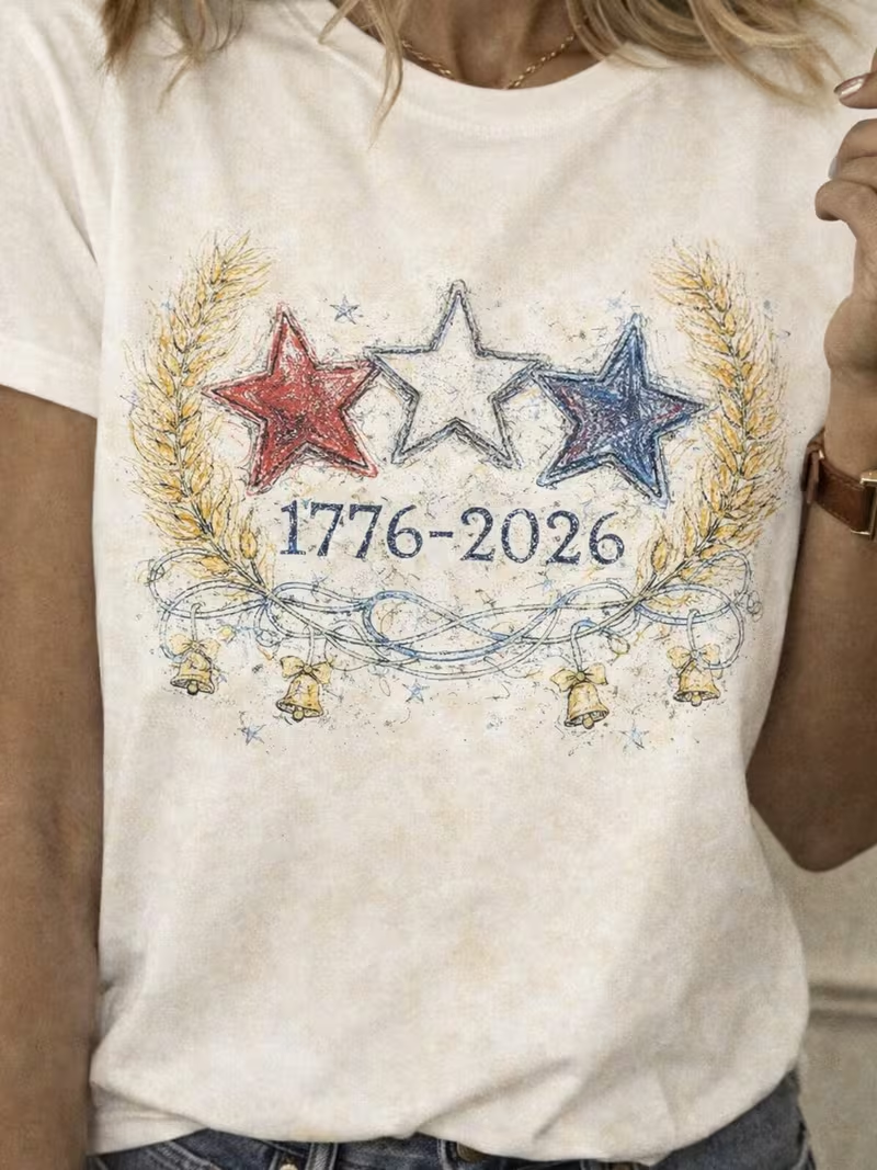 Women's USA 250th Anniversary Short Sleeve T-shirt Summer Apricot America Flag Printing Jersey Crew Neck Daily Going Out Casual Top