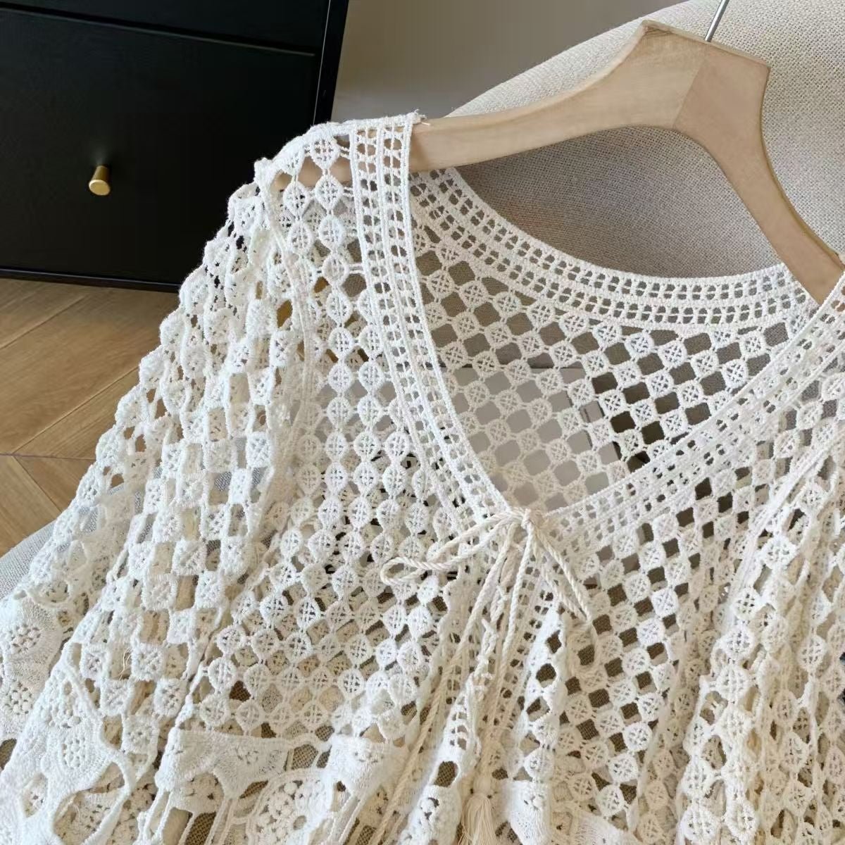 Hollow Crochet Bell Sleeve Knit Cover-Up | Lightweight Summer Layering Top