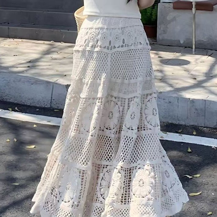 Lace Crochet Hollow A-Line Skirt | Gentle Cotton Boutique Skirt