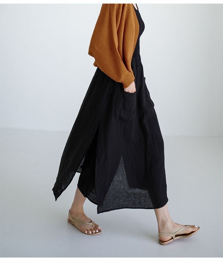 Faux Two-Piece Split Cropped Culotte Pants | Vintage Casual Skirt Trousers