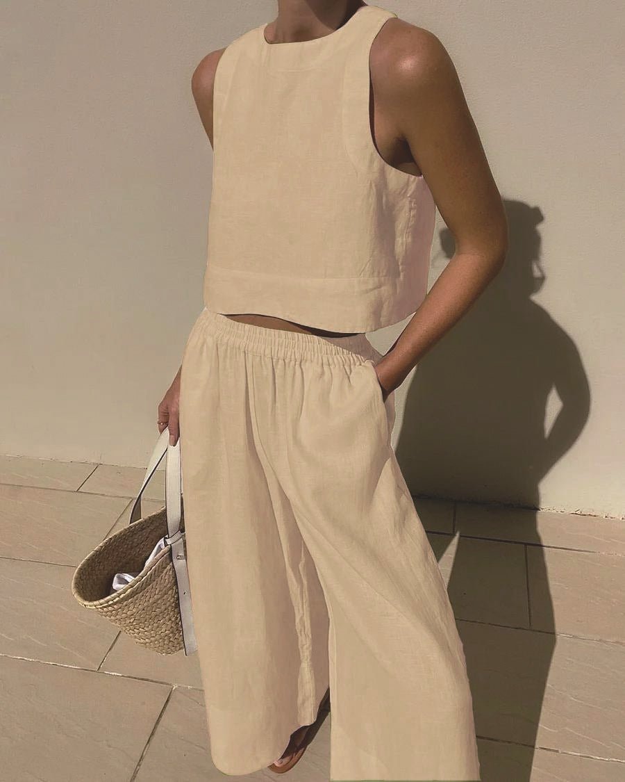 Organic Cotton Sleeveless Two-Piece Set | Casual Relaxed Pants Outfit