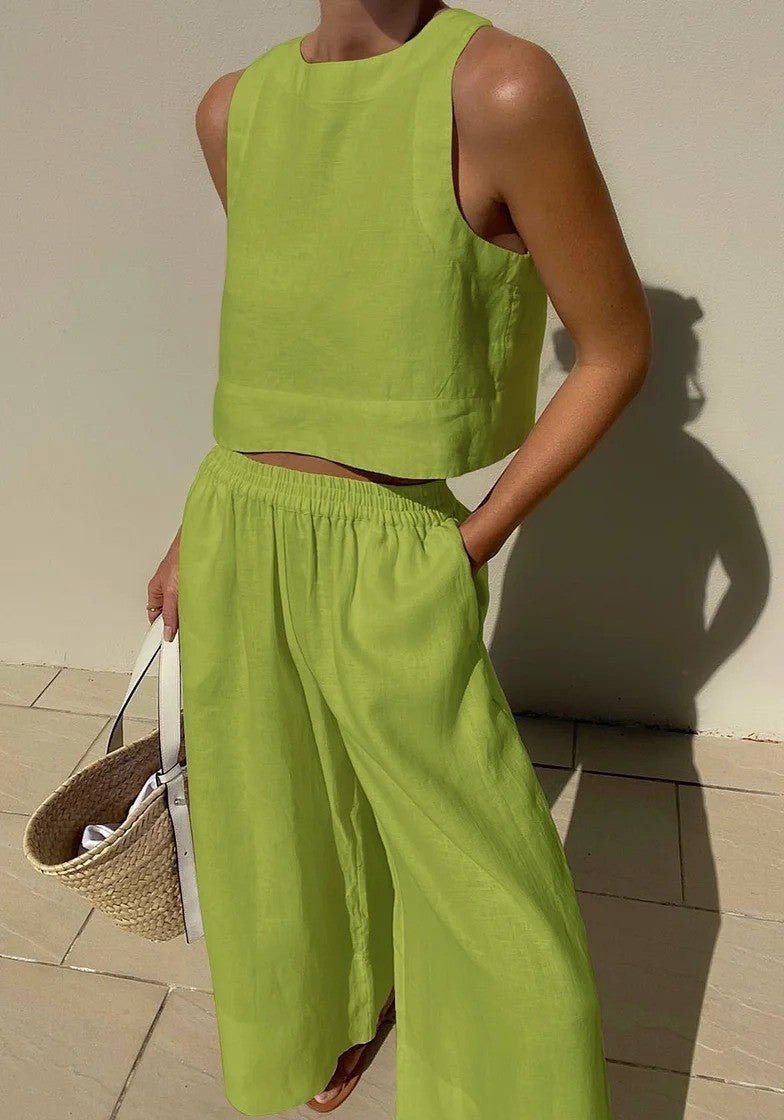 Organic Cotton Sleeveless Two-Piece Set | Casual Relaxed Pants Outfit